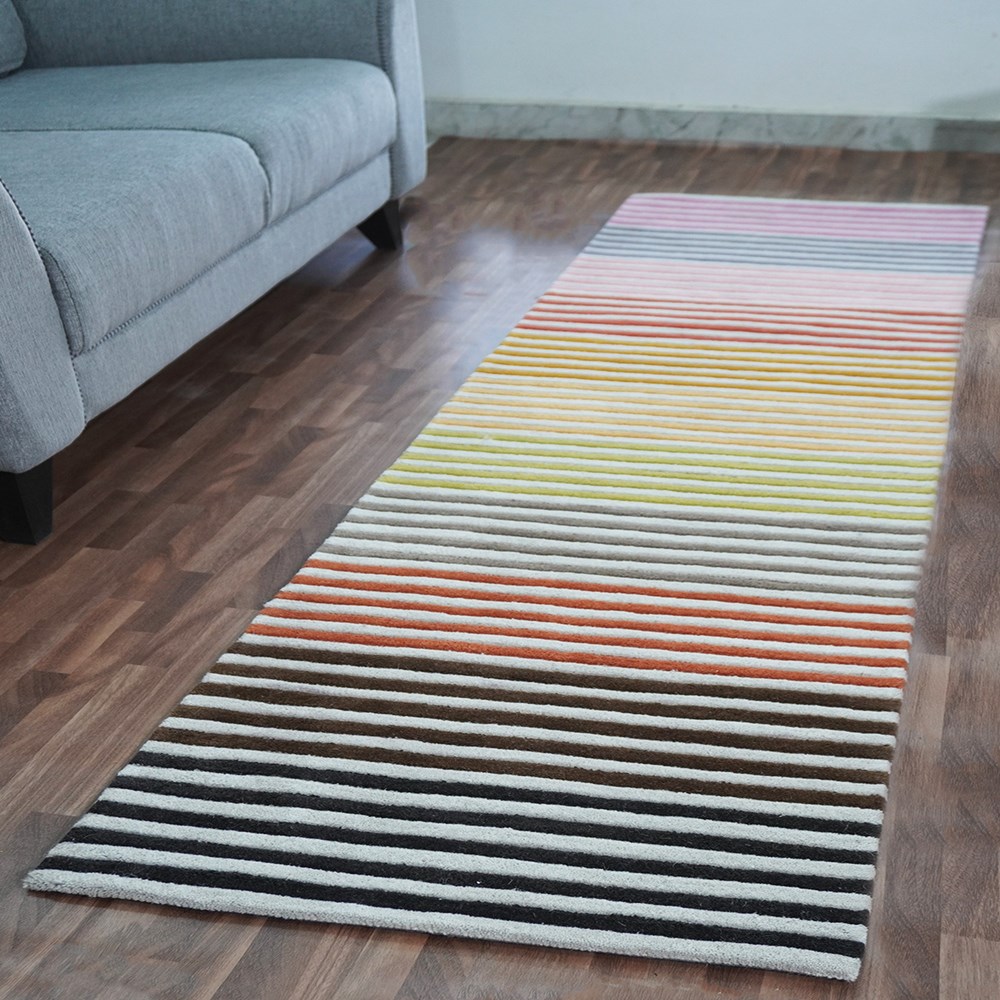 Spectrum Spring Modern Wool Striped Runner Rugs in Multi